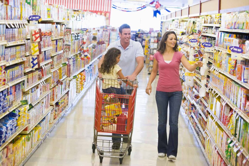 Family shops for groceries looking for natural and organic products that are clearly labeled as GMO or non-GMO, Fair-Trade Certified is a bonus, but not required.