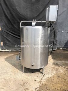 Cherry-Burrell 100 Gallon Stainless Steel Electric Water Jacketed Processor, Open Top with Hinged Lift-Off Cover, Slope Bottom