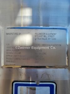 Feldmeier 500 Gallon Stainless Steel Single Shell Mix Tank, Dome Top, Cone Bottom