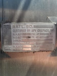 APV CREPACO 1,000 GALLON STAINLESS STEEL DOME TOP, CONE BOTTOM PRESSURE WALL PROCESSOR